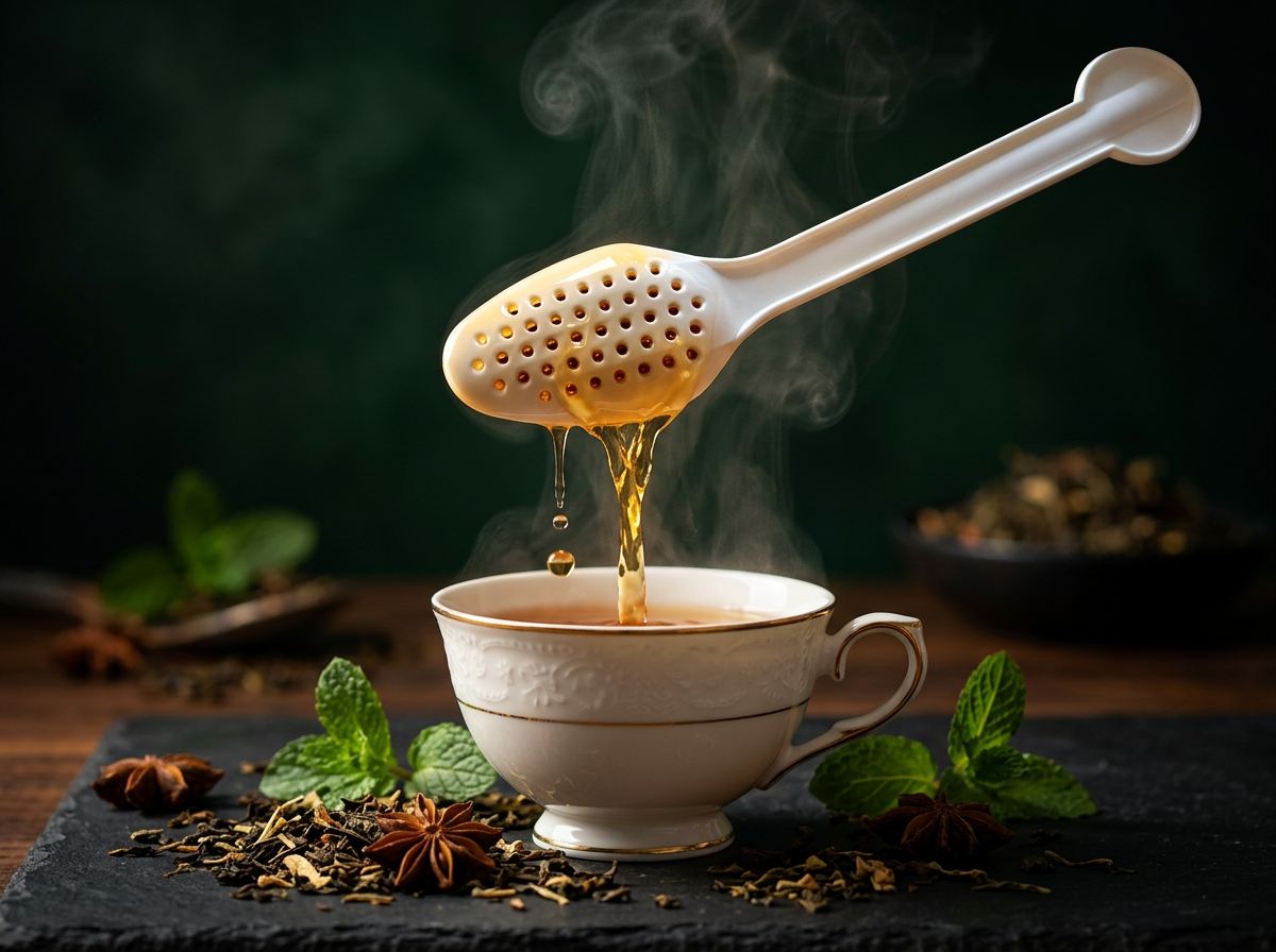 The One Way innovation spoon with premium tea leaves